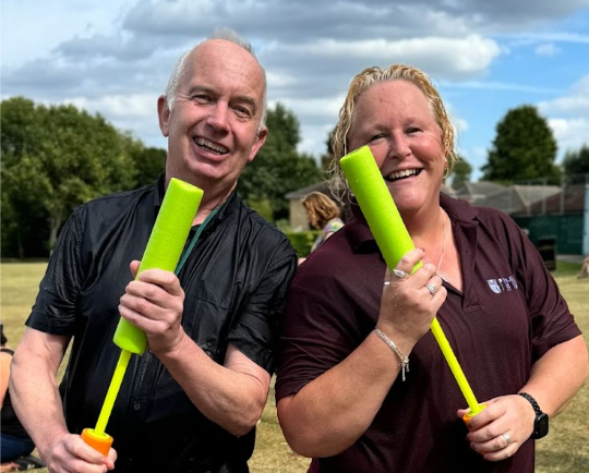 Leader of the Council, Councillor Barry Lewis with Playwise Pam 